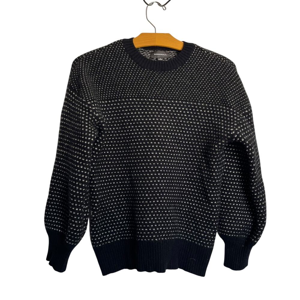 Summersalt The Luxe Cashmere Blend Mix Stitch Sweater Balloon Sleeve Black White